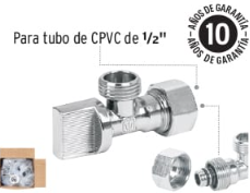 Llave angular de latón 1/2 x 1/2" para CPVC, tipo barrilito 49108