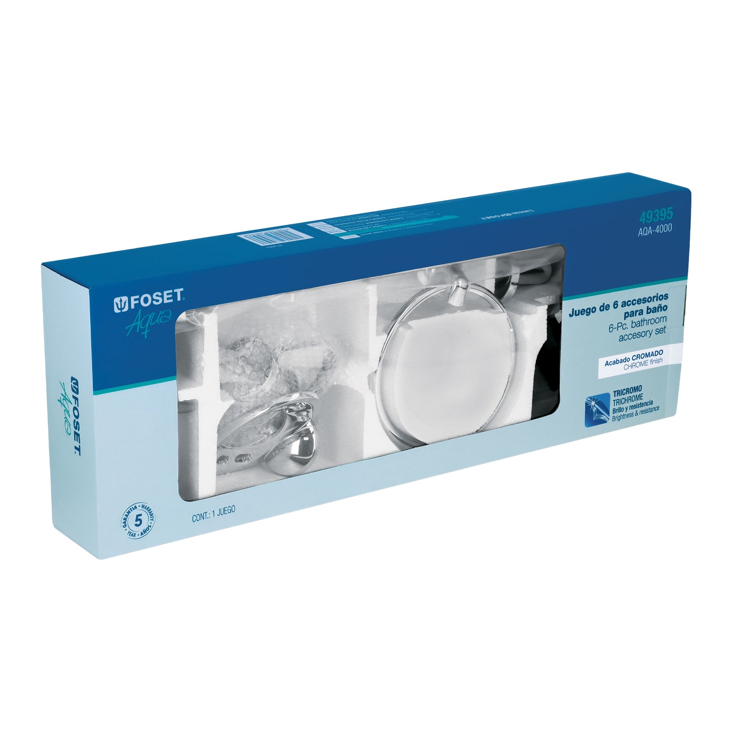 Juego de 6 accesorios para baño metálicos, Foset 49395