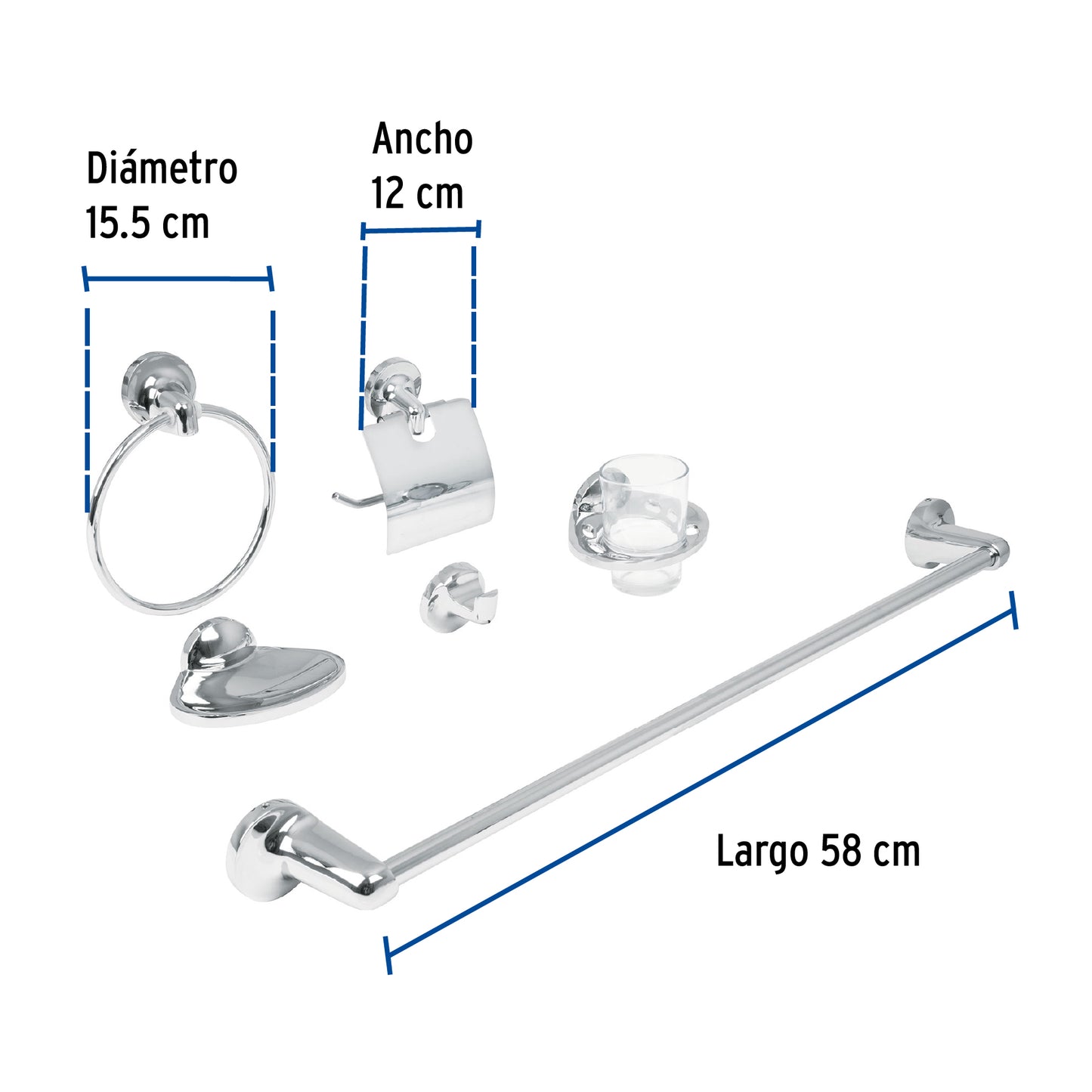 Juego de 6 accesorios para baño metálicos, Foset 49395