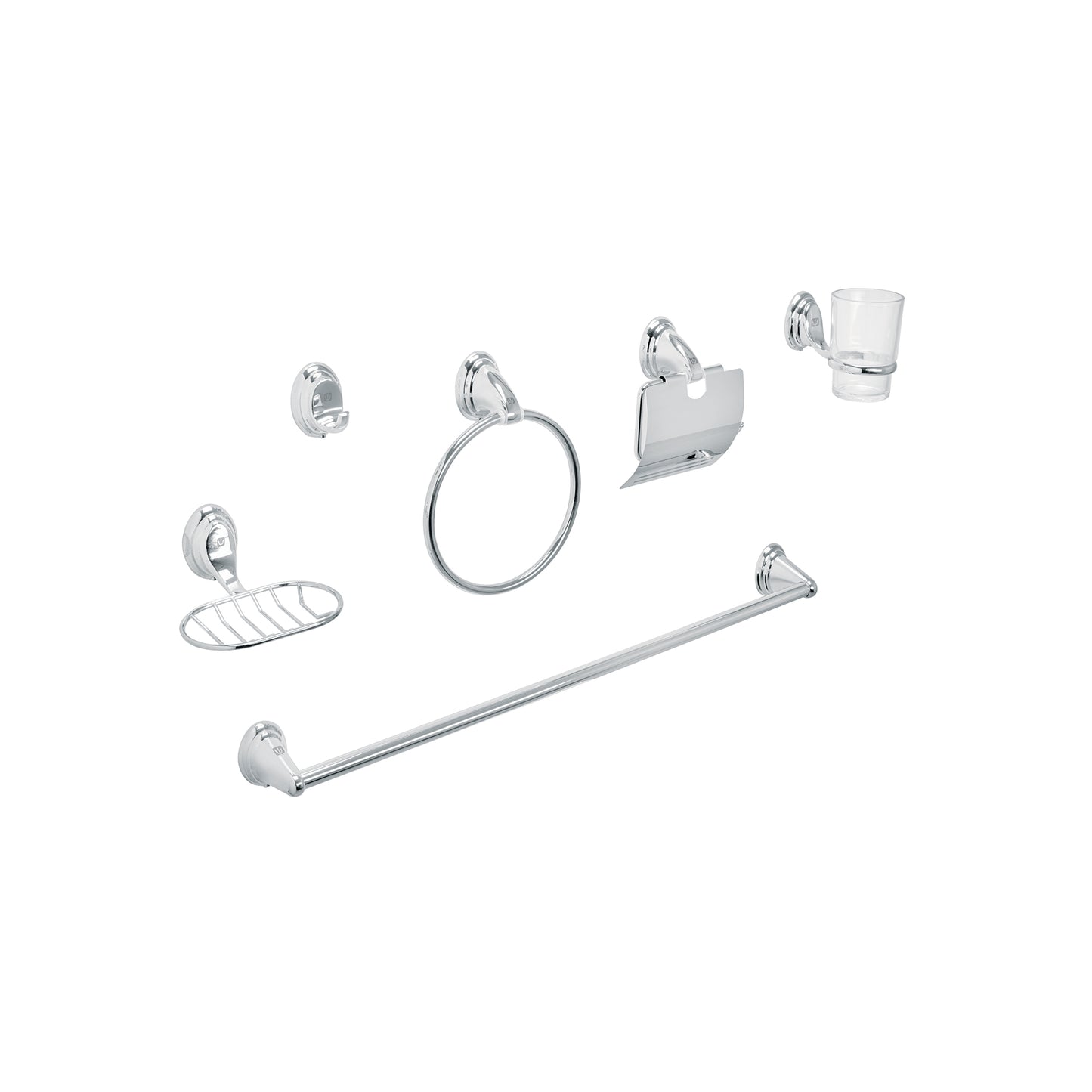 Juego de 6 accesorios p/baño cromo chapetón ovalado, Foset 48341