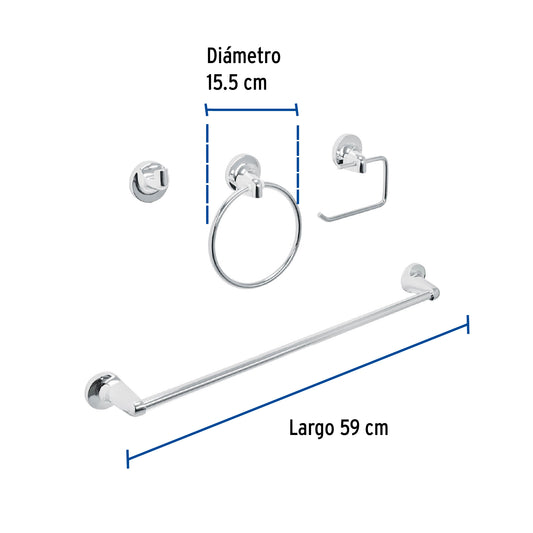 Juego de 4 accesorios para baño metálicos, Foset 49164