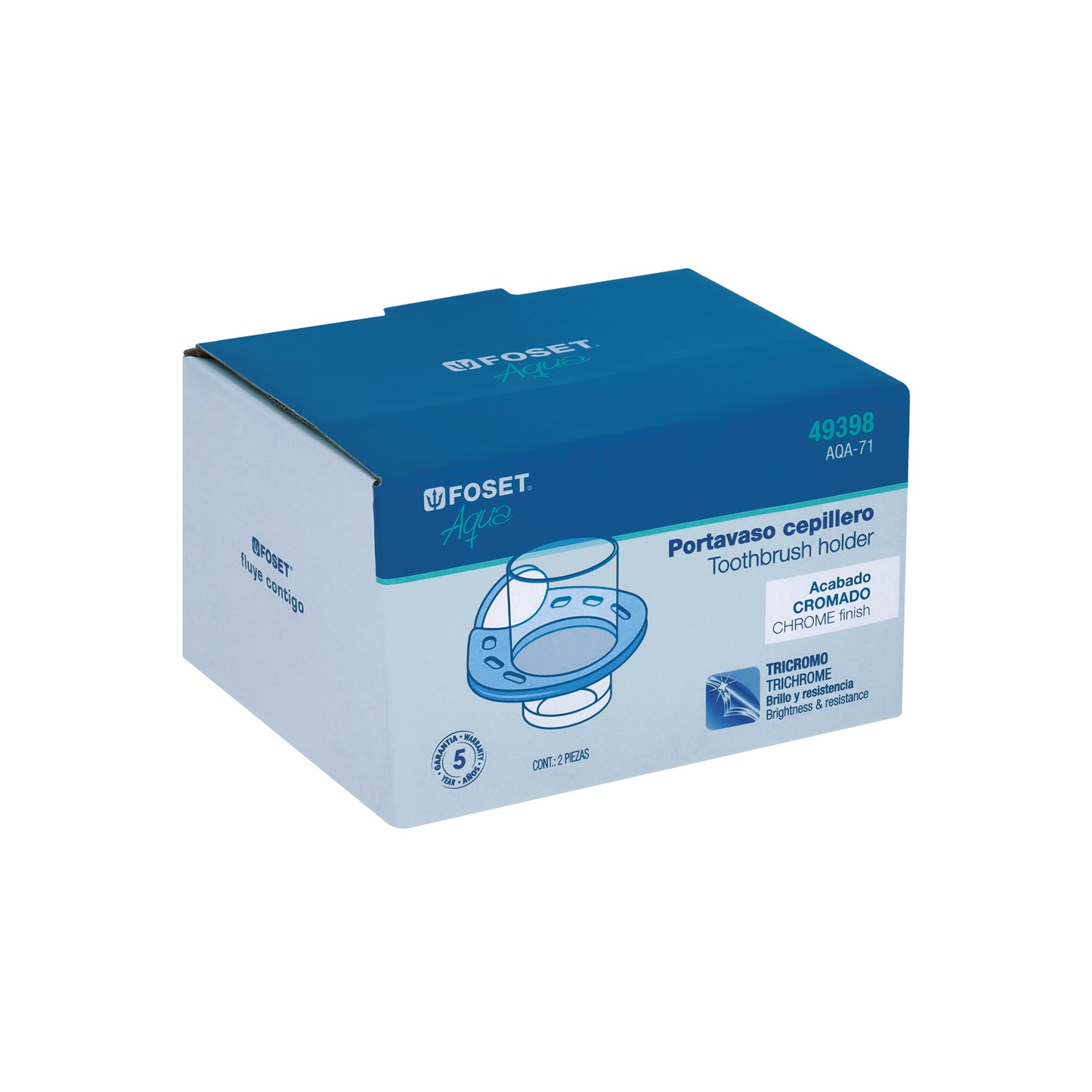 Portavaso cepillero metálico con vaso de vidrio, Foset 49398
