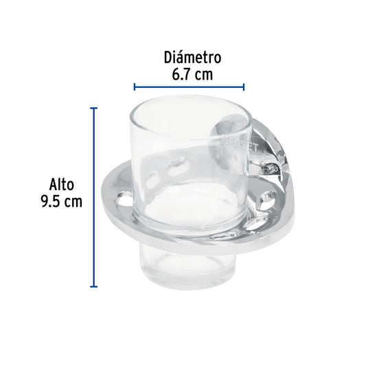 Portavaso cepillero metálico con vaso de vidrio, Foset 49398