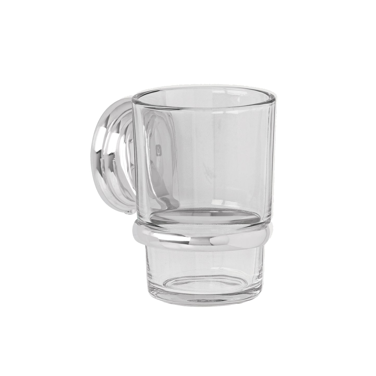 Portavaso cepillero cromo con vaso de vidrio, Foset Aqua 45976