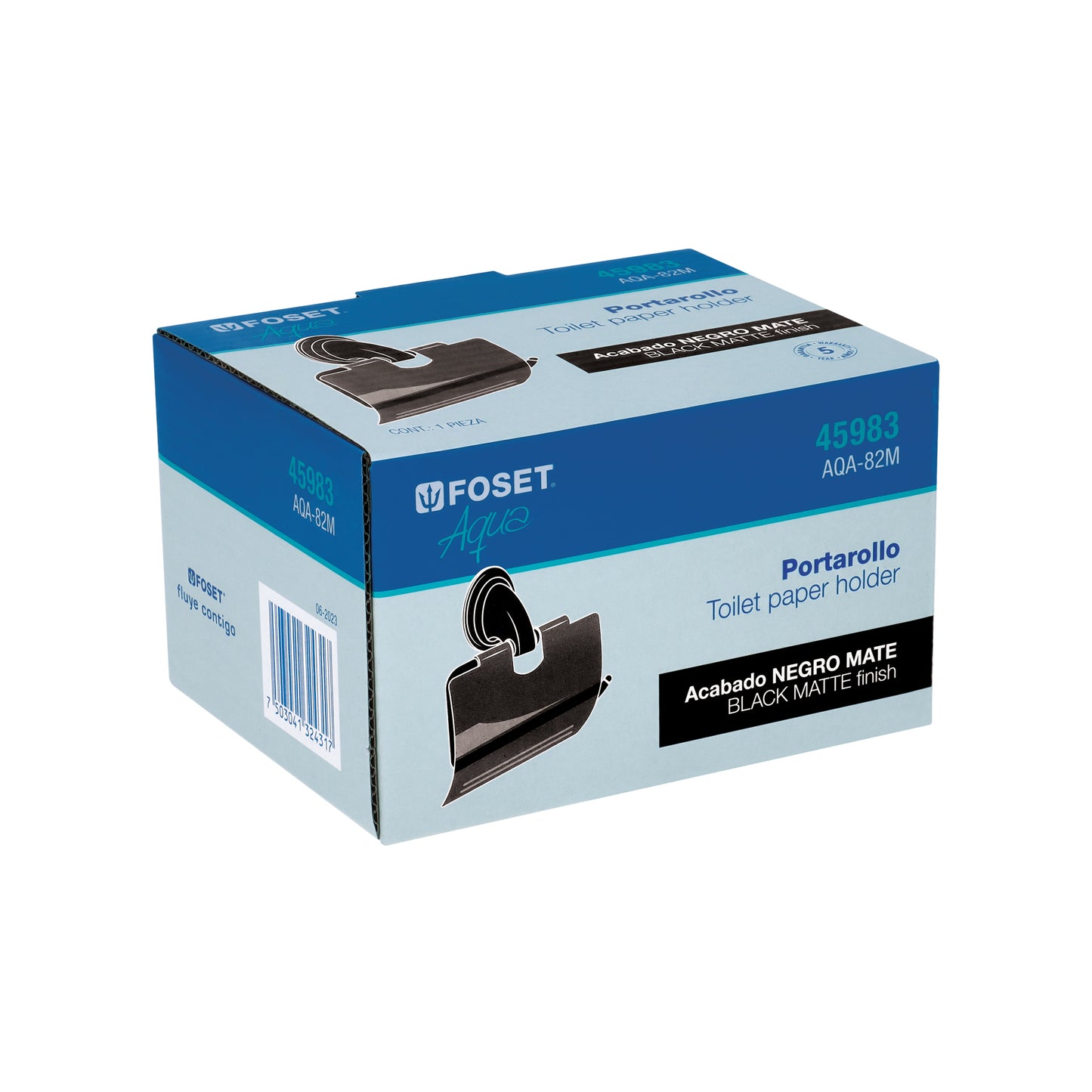 Portarrollo metálico acabado negro, Foset Aqua 45983