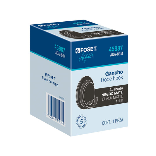 Gancho sencillo metálico acabado negro, Foset Aqua 45987