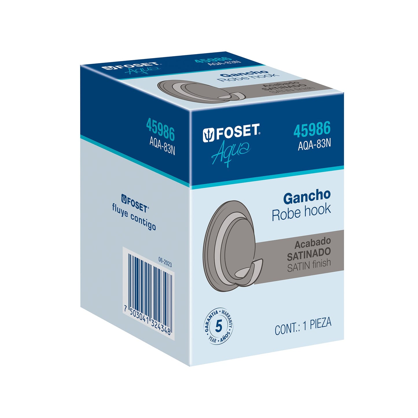 Gancho sencillo metálico acabado satín, Foset Aqua 45986