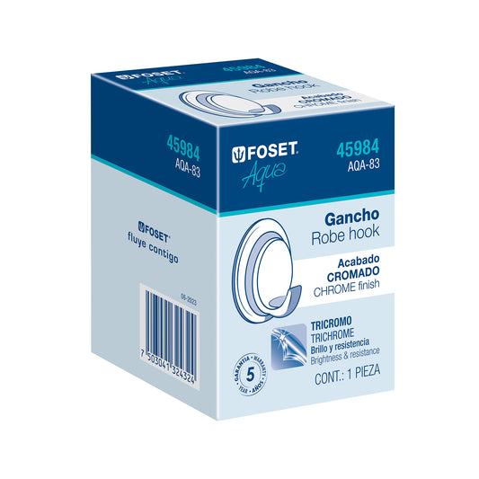 Gancho sencillo metálico acabado cromo, Foset Aqua 45984