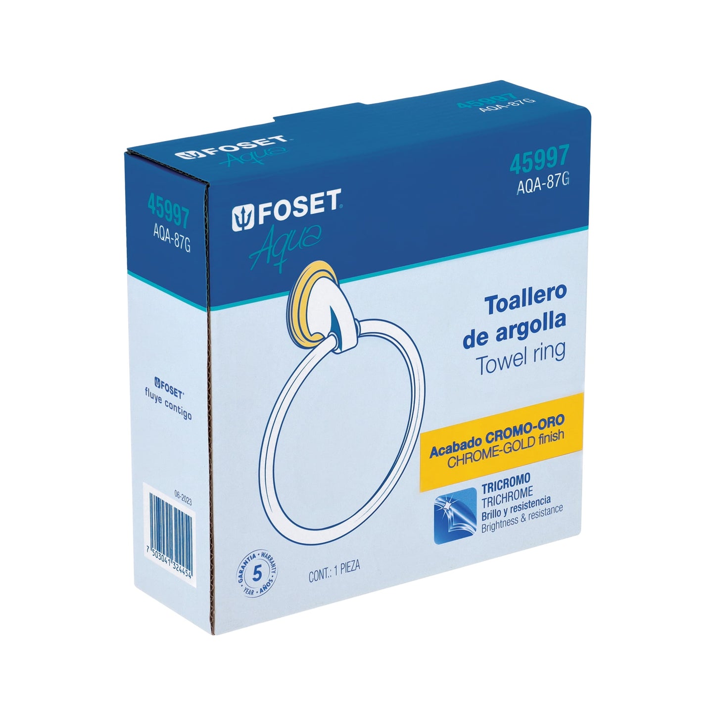 Toallero argolla metálico acabado cromo-oro, Foset Aqua 45997