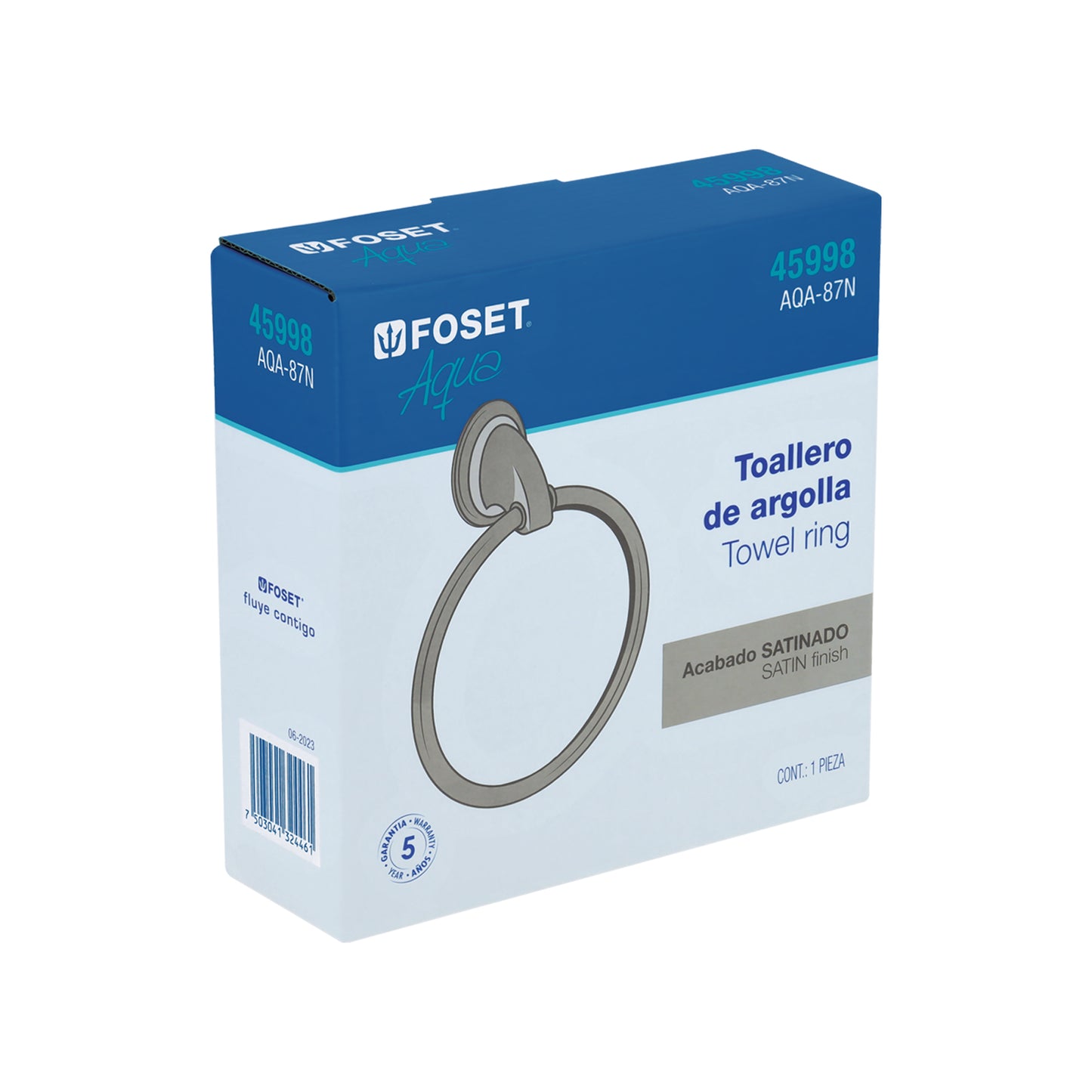 Toallero argolla metálico acabado satín, Foset Aqua 45998