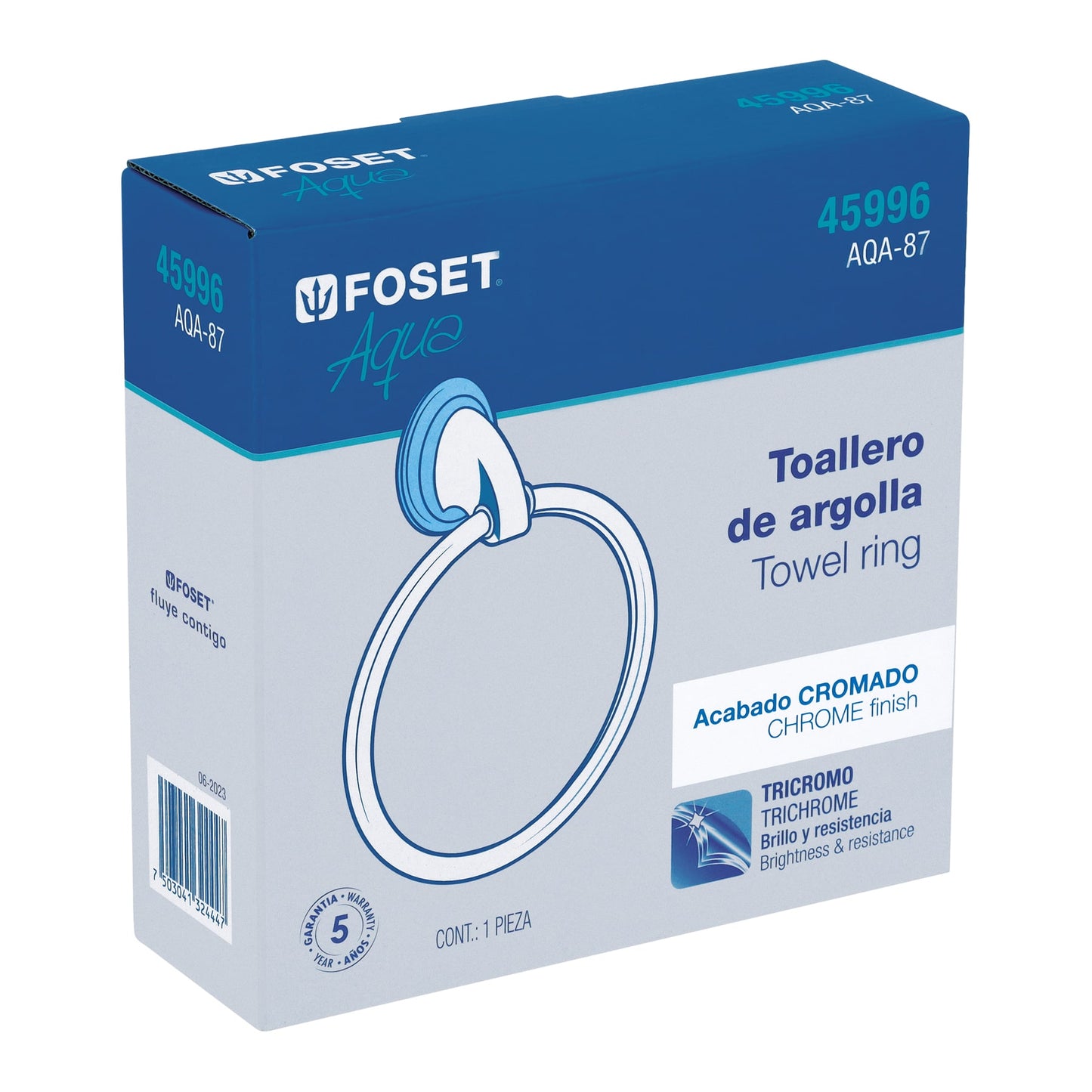 Toallero argolla metálico acabado cromo, Foset Aqua 45996