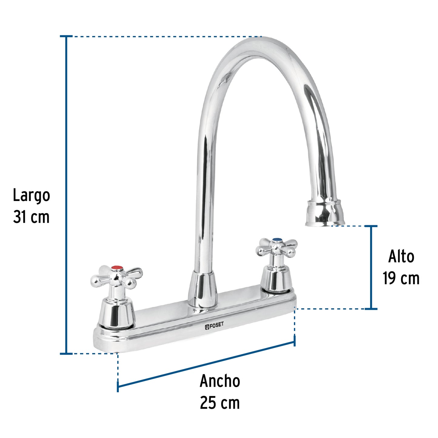 Mezcladora fregadero 8" cromo, cuello largo, cruceta, AQUA 49686