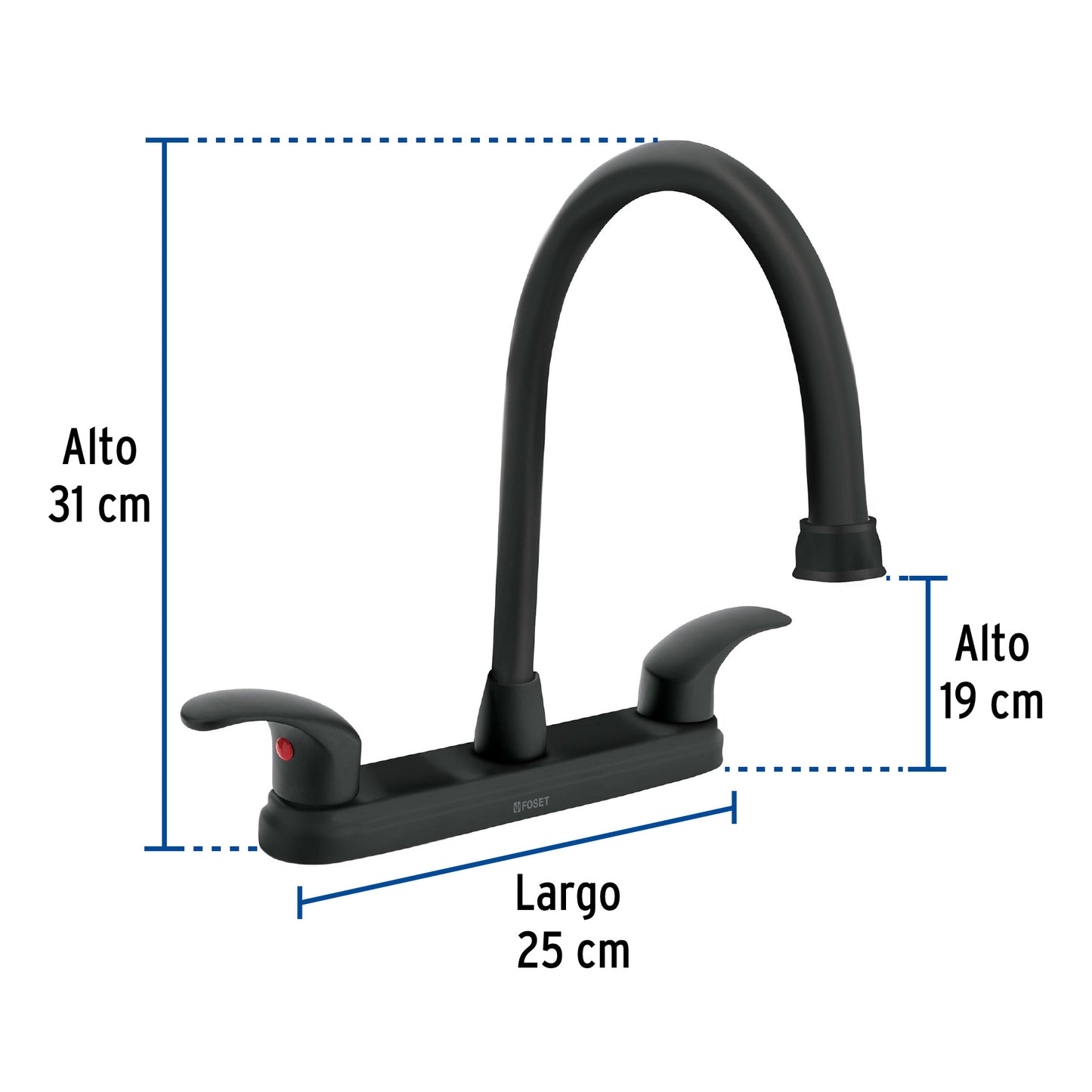 Mezcladora fregadero 8" negro, cuello largo, palanca, AQUA 45625