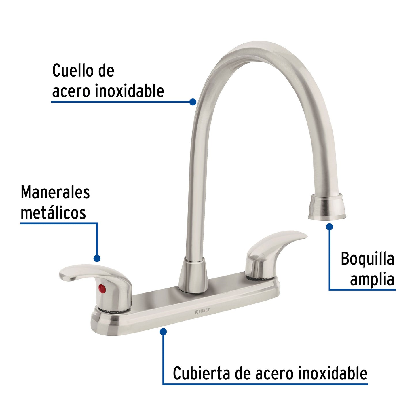 Mezcladora fregadero 8" satín, cuello largo, palanca, AQUA 45624