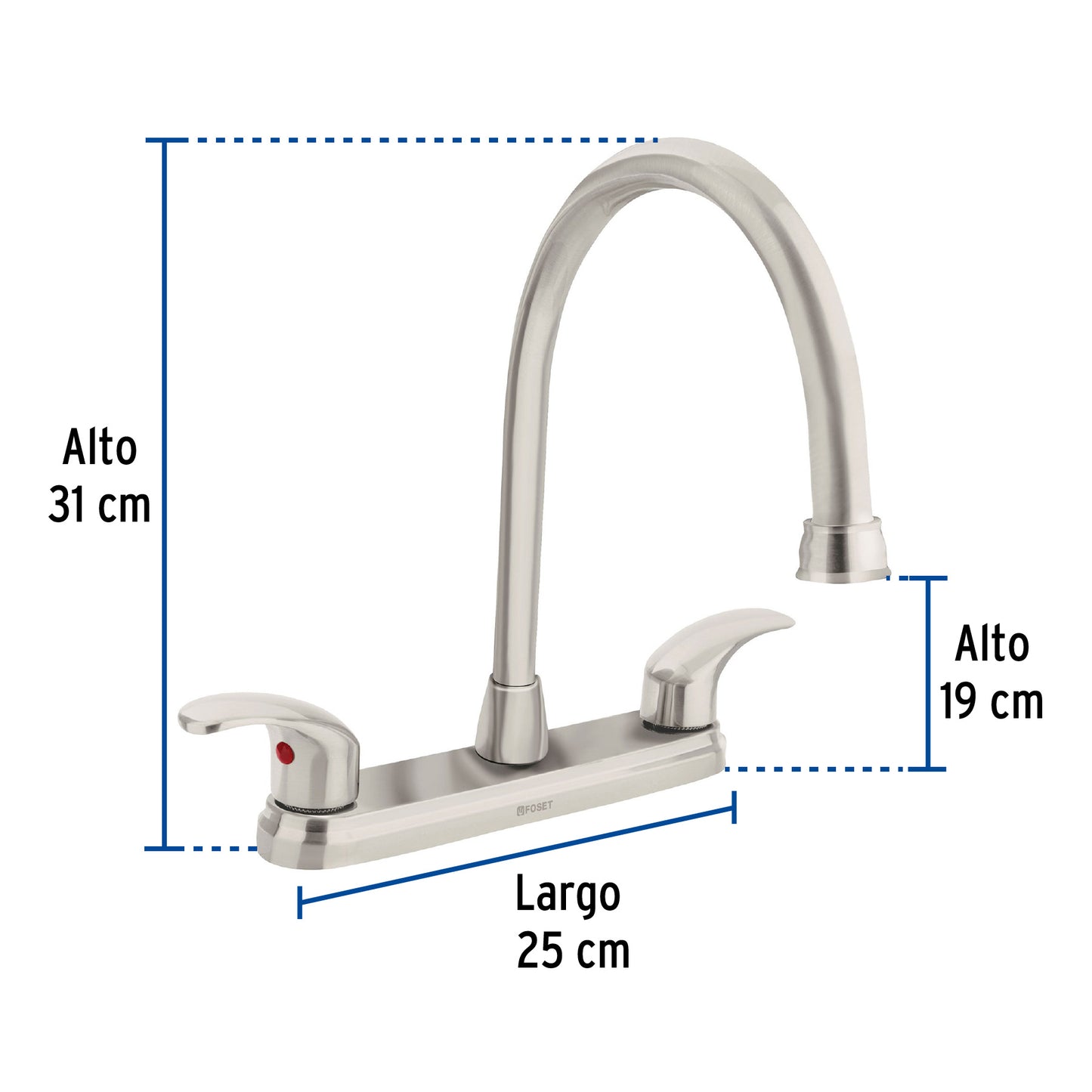 Mezcladora fregadero 8" satín, cuello largo, palanca, AQUA 45624