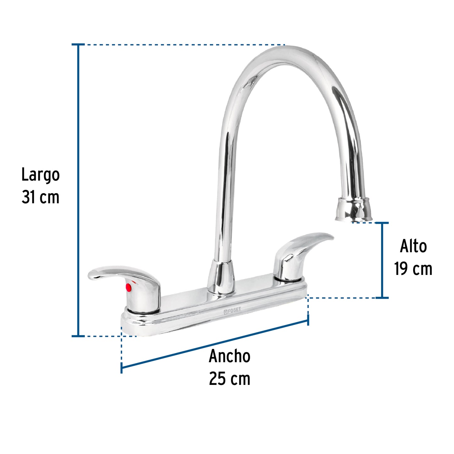 Mezcladora fregadero 8" cromo, cuello largo, palanca, AQUA 49687