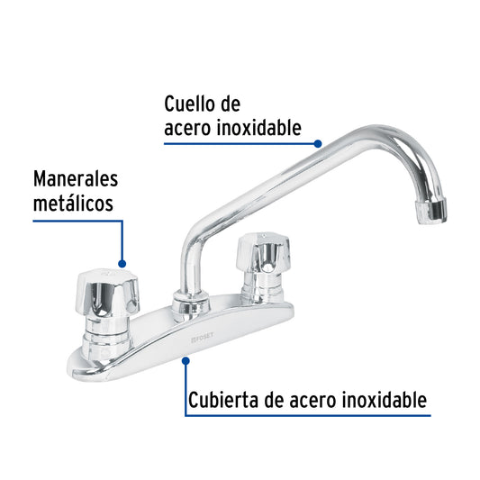 Mezcladora fregadero 8" cromo, hexagonal, AQUA 44480
