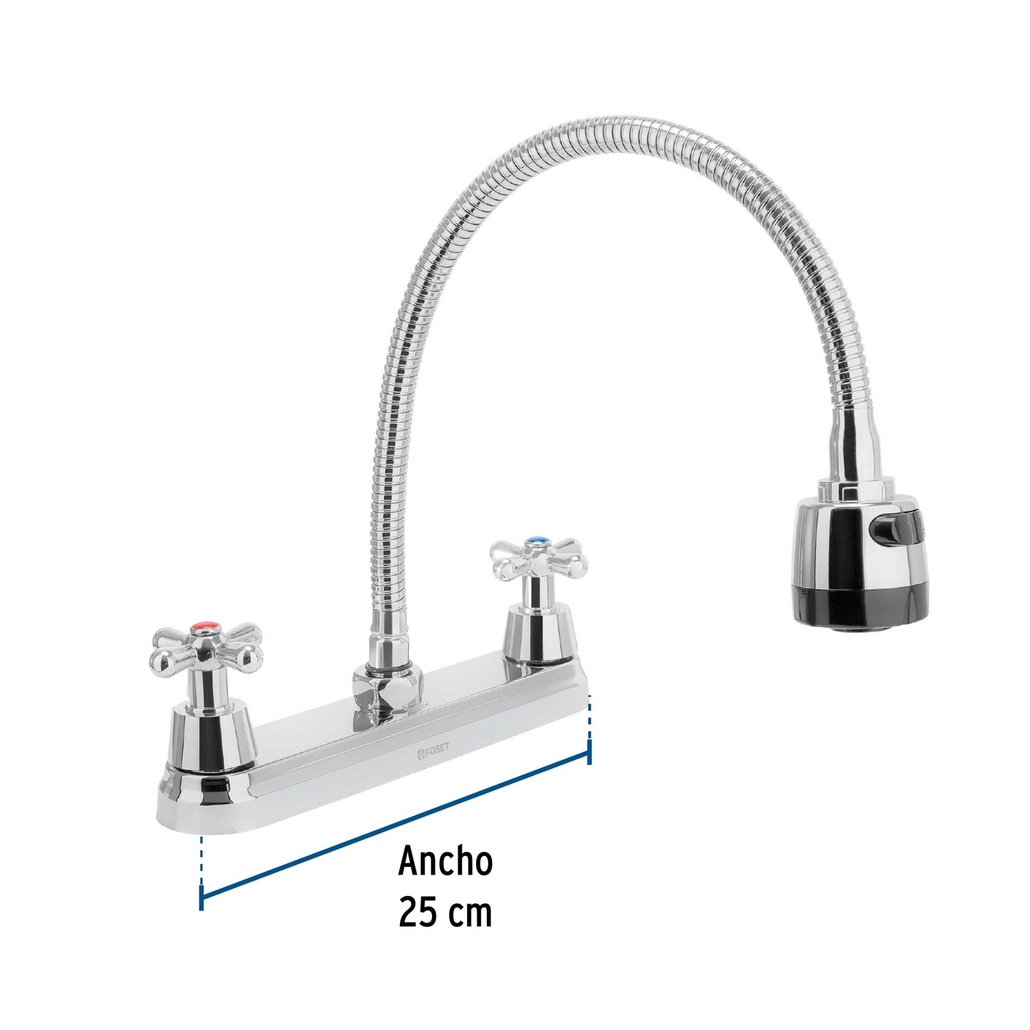 Mezcladora fregadero 8" cromo, cuello flexible, cruceta, AQUA 49819