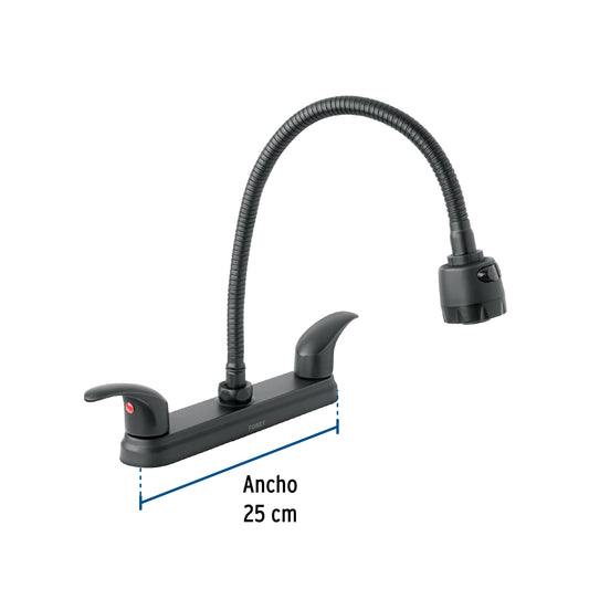 Mezcladora 8" p/fregadero, flexible, palanca, negro, Aqua 47917