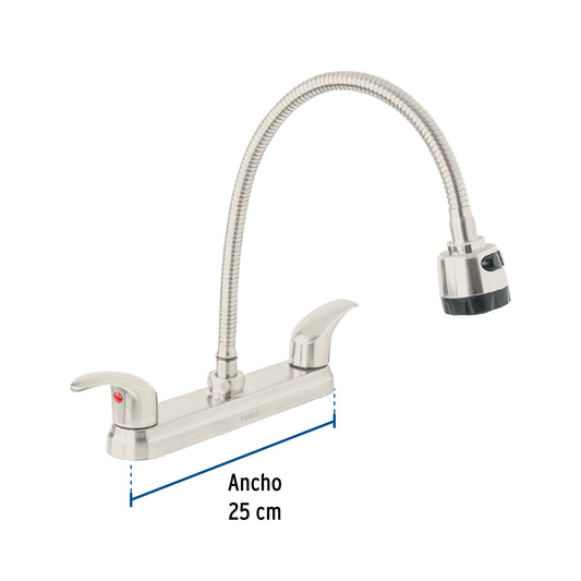 Mezcladora 8" p/fregadero, flexible, palanca, satín, Aqua 47916