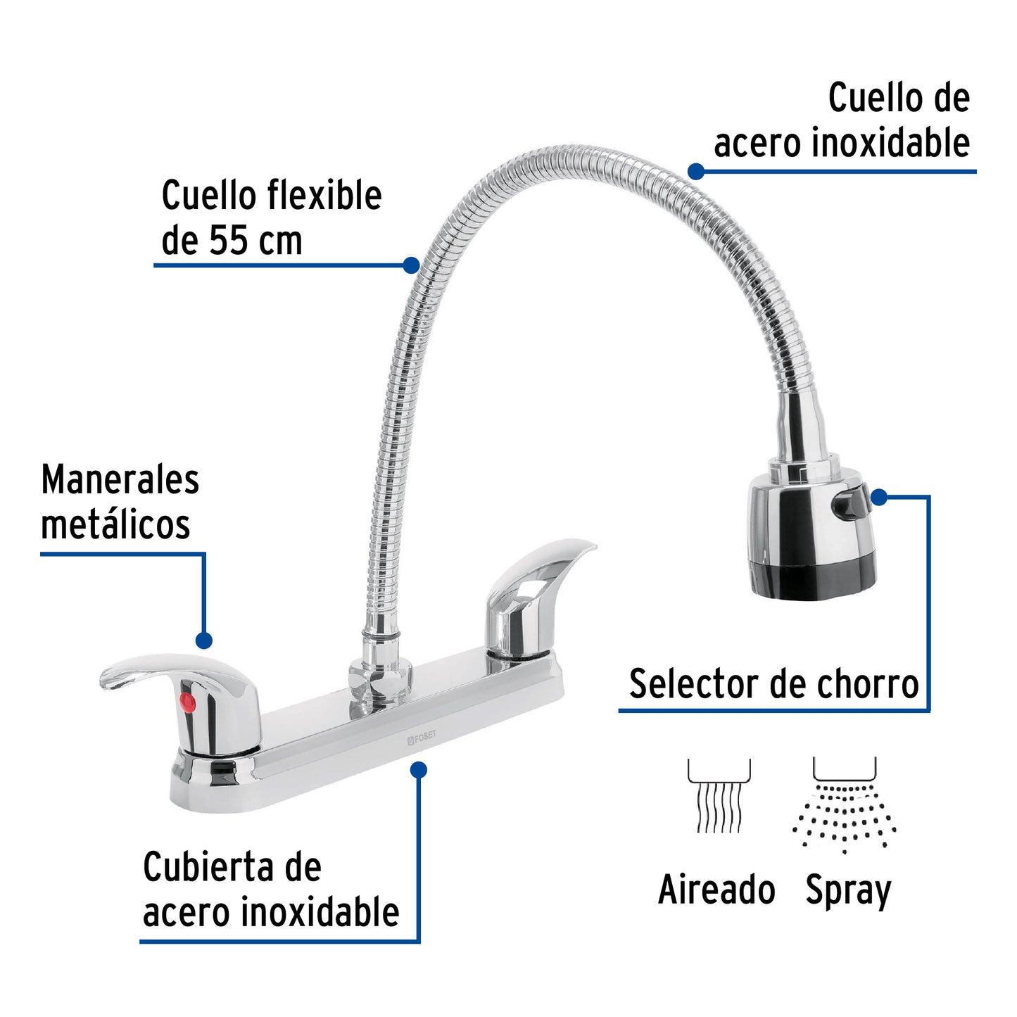 Mezcladora fregadero 8" cromo, cuello flexible, palanca,AQUA Ir a página del catálogo 49820