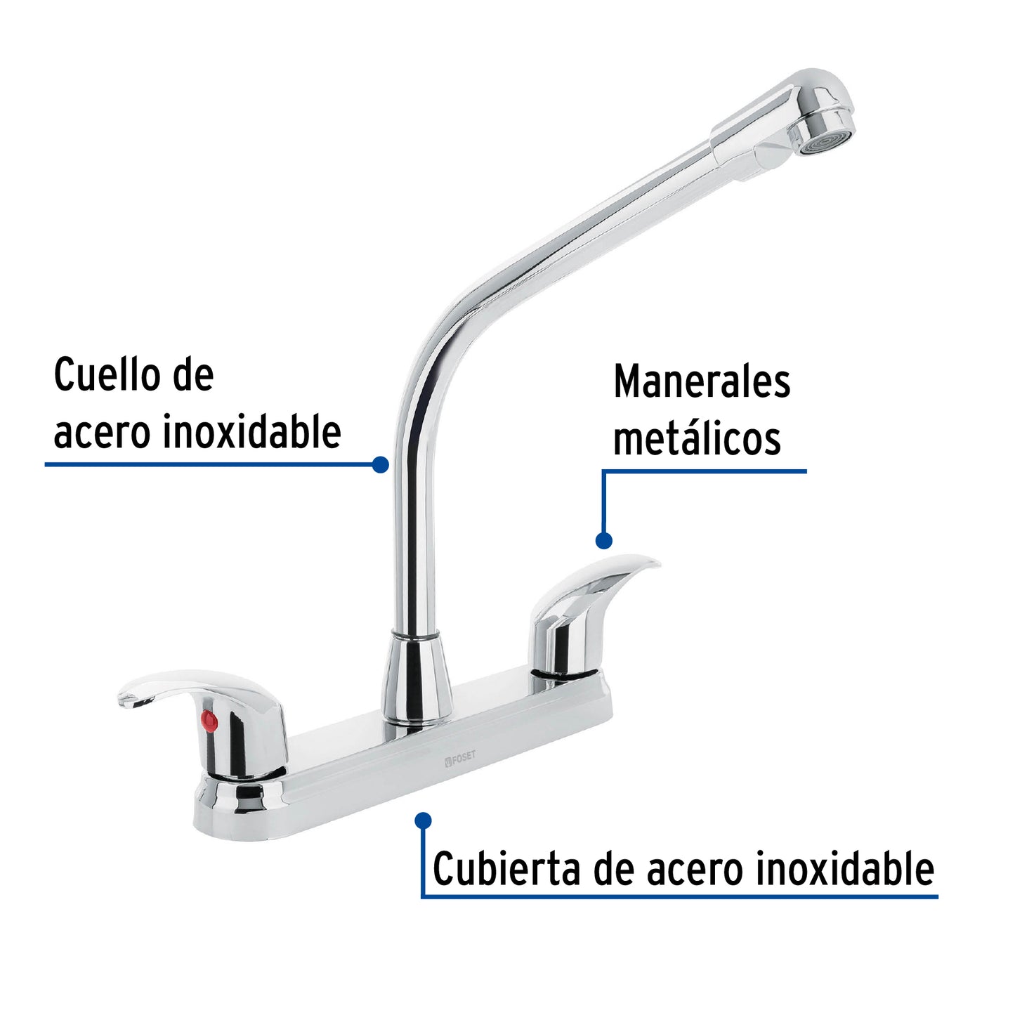 Mezcladora fregadero 8" cromo, cuello cobra, palanca, AQUA 45627