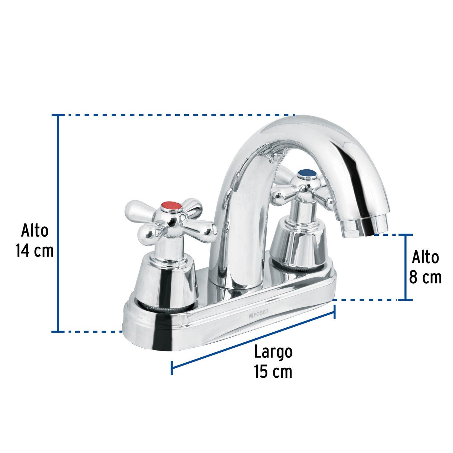 Mezcladora lavabo 4" cromo, nariz curva, cruceta, AQUA 49692