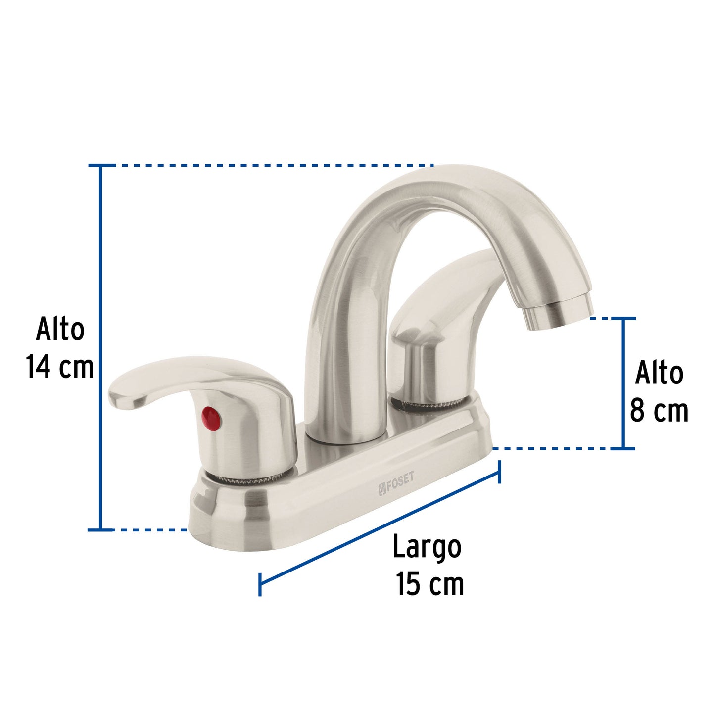 Mezcladora lavabo 4" satín, nariz curva, palanca, AQUA 45356