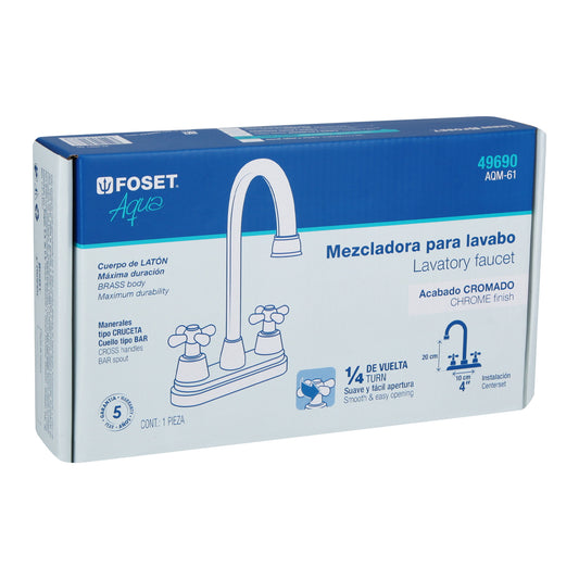 Mezcladora lavabo 4" cromo, tipo bar, cruceta, AQUA 49690