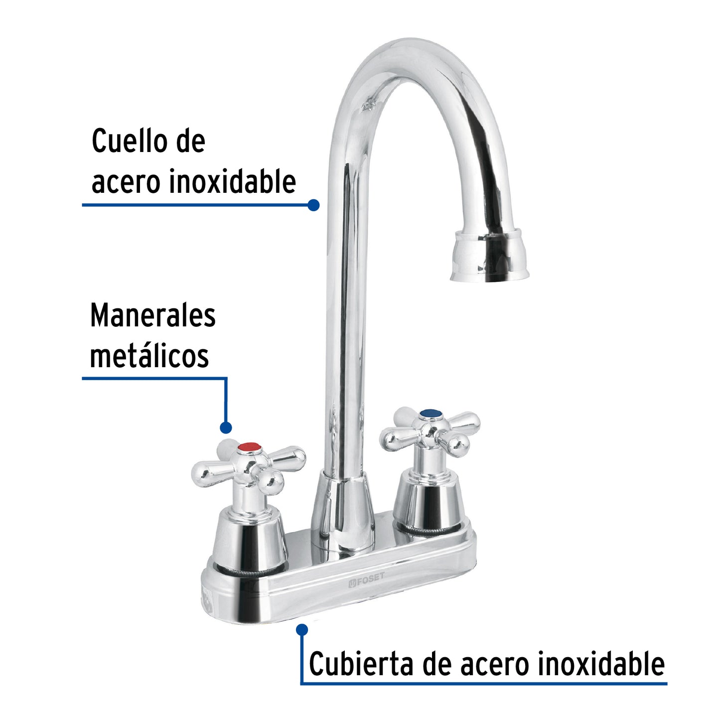 Mezcladora lavabo 4" cromo, tipo bar, cruceta, AQUA 49690