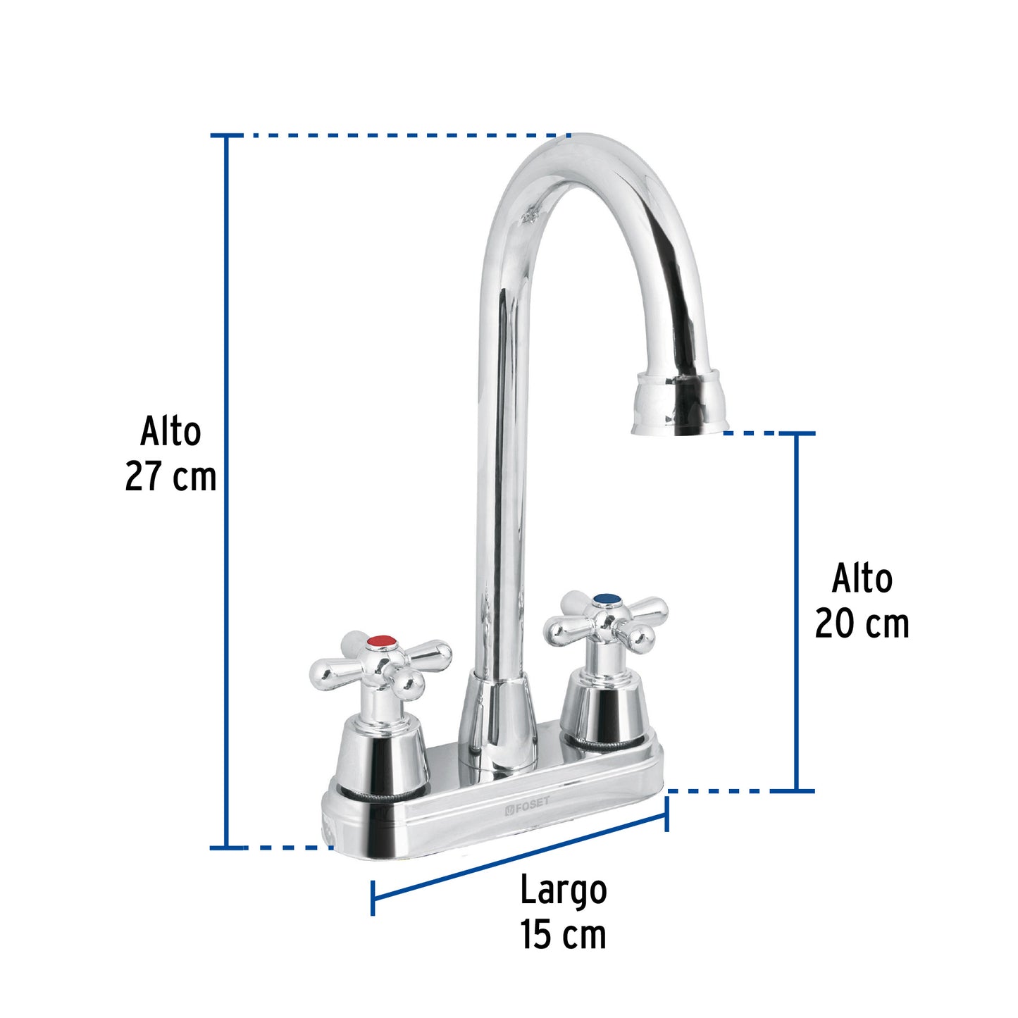 Mezcladora lavabo 4" cromo, tipo bar, cruceta, AQUA 49690