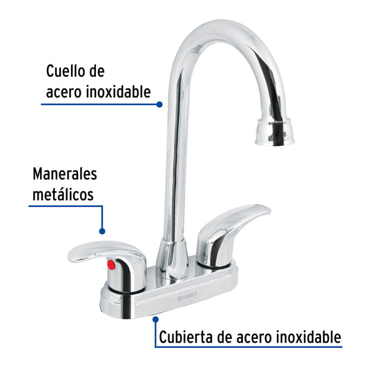 Mezcladora lavabo 4" cromo, tipo bar, palanca, AQUA 49691
