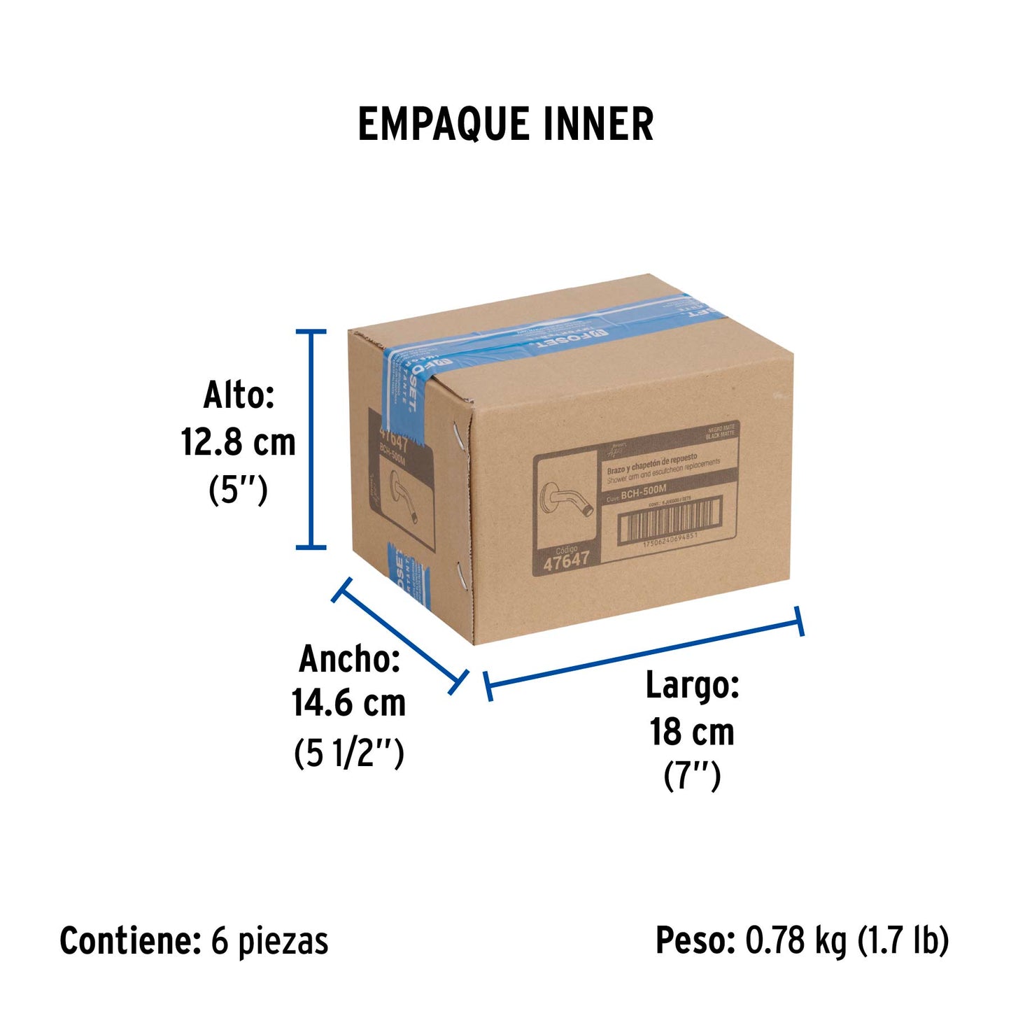 Brazo corto con chapetón para regadera, negro mate, Foset 47647