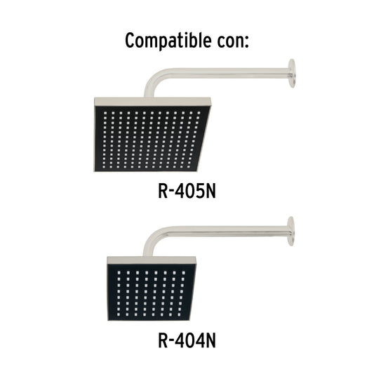 Brazo recto con chapetón para regadera, 30 cm, satín, Foset 47648