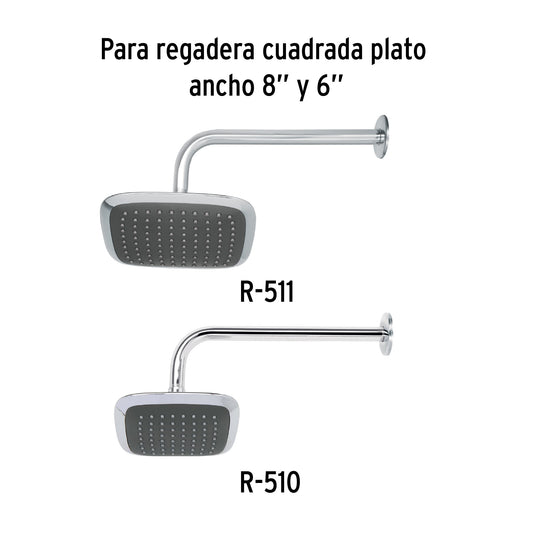 Brazo recto con chapetón para regadera, 30 cm, cromo, Foset 44506