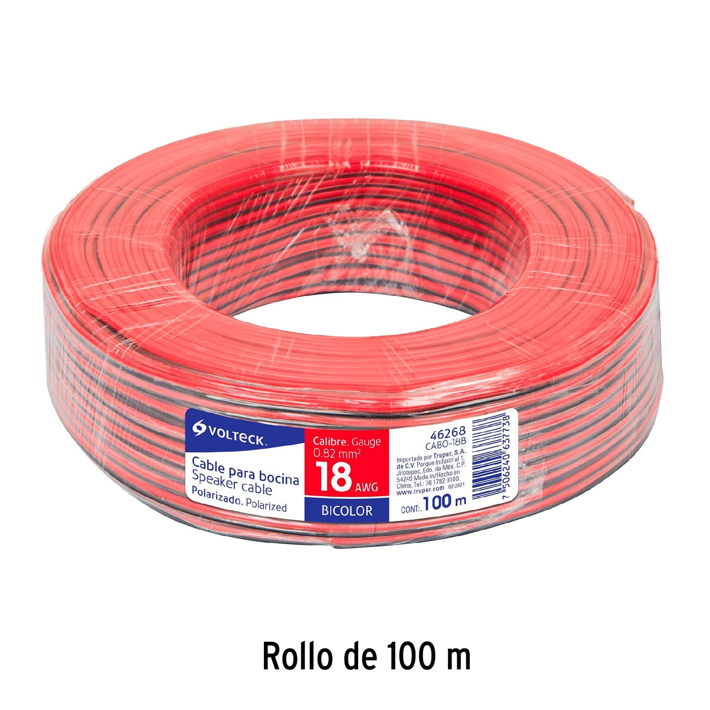 Rollo de 100 m de cable polarizado bicolor p/bocina 18 AWG