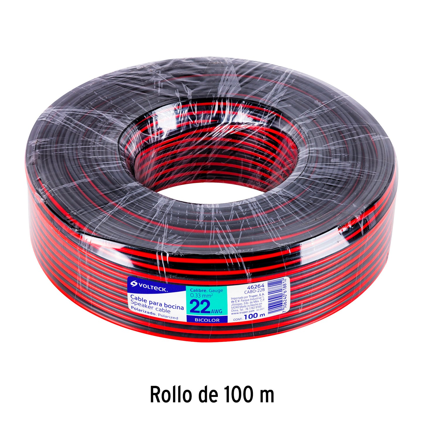 Rollo de 100 m de cable polarizado bicolor p/bocina 22 AWG
