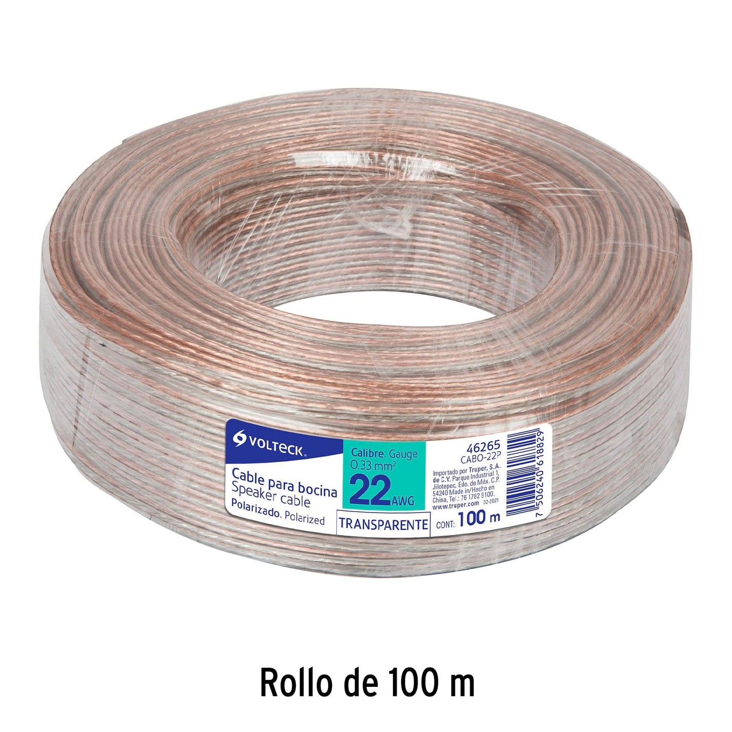 Rollo de 100 m cable polarizado transparente p/bocina