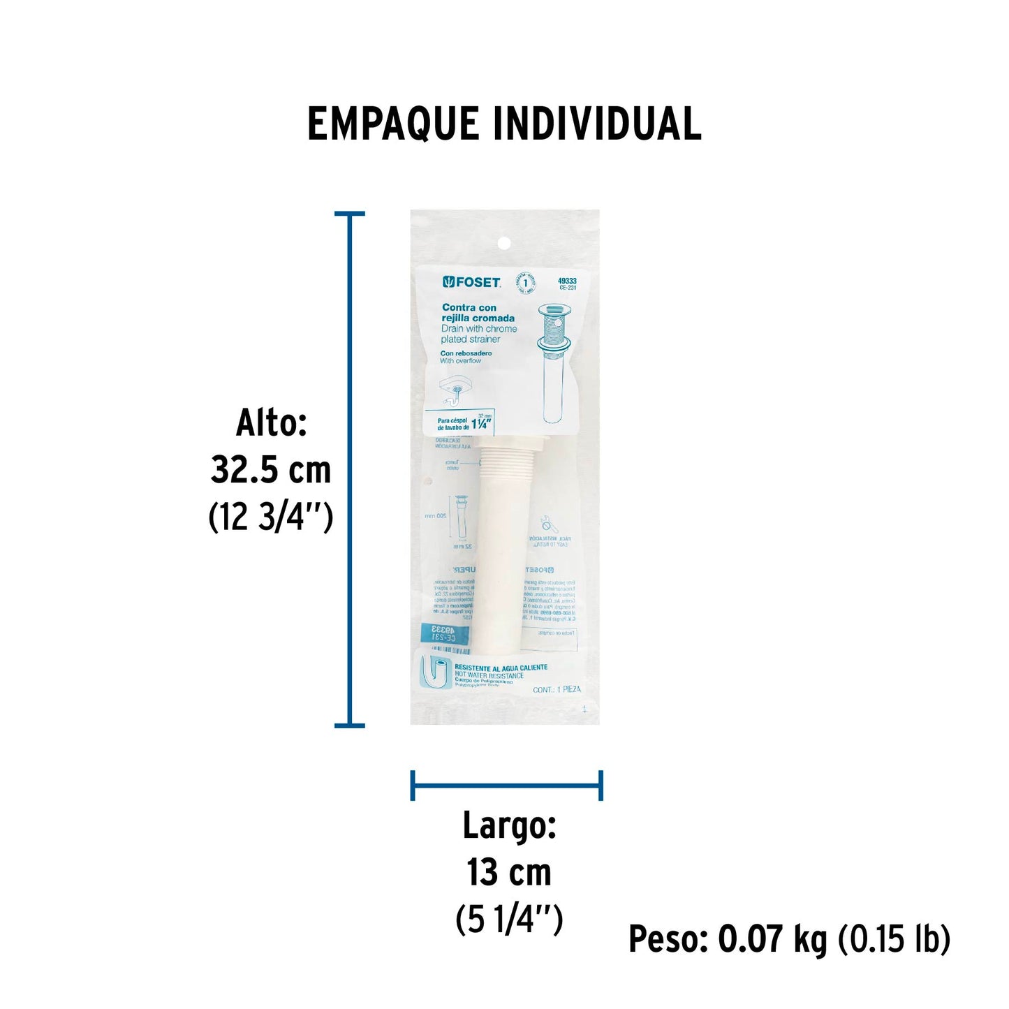 Contra para lavabo c/rebosadero, polipropileno, 1-1/4" 49333