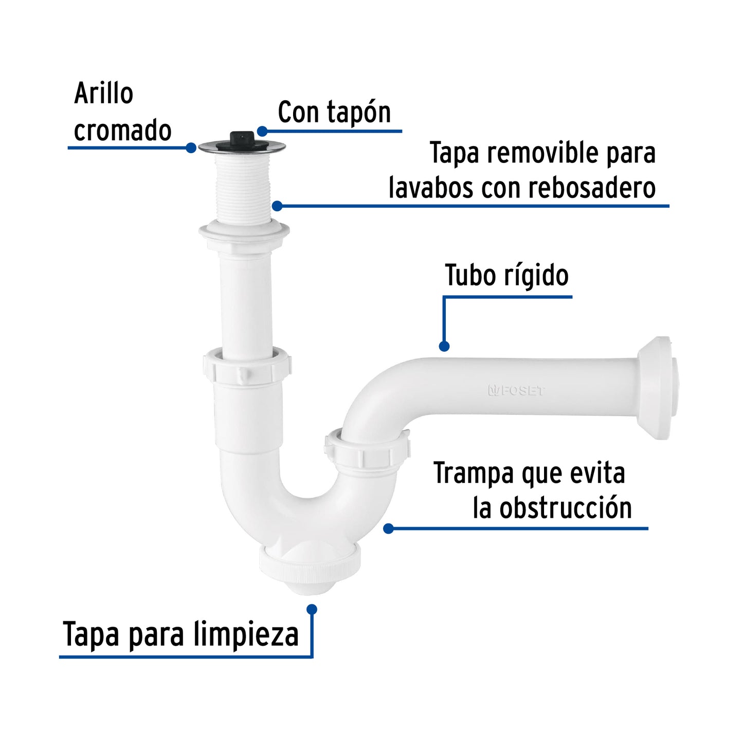 Céspol rígido 1-1/4", con contra, polipropileno, para lavabo 49508