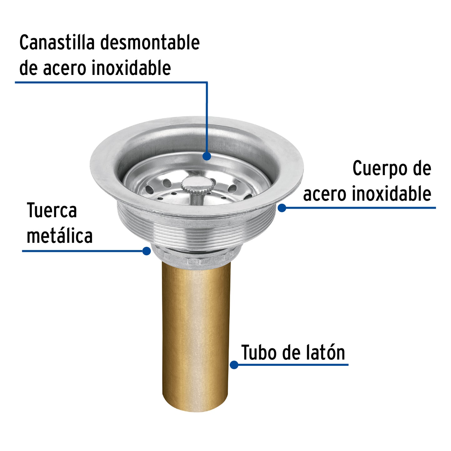 Contracanasta 3-1/2" inox, tubo latón, Foset