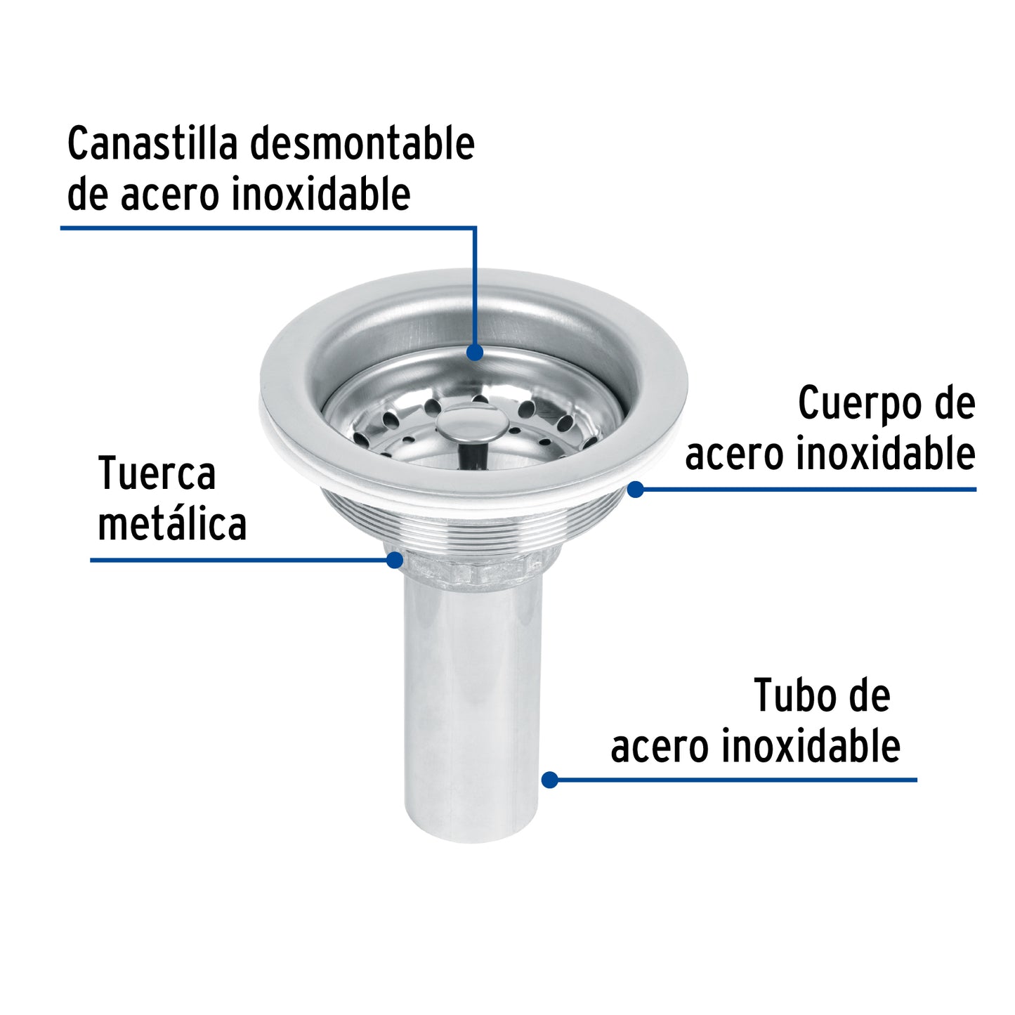 Contracanasta 3-1/2" inox, tubo inox, Foset