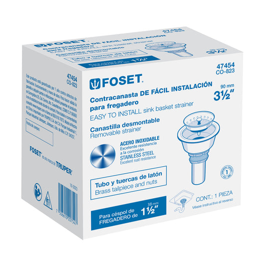 Contracanasta 3-1/2" inox, instalafácil, cpo profundo, Foset