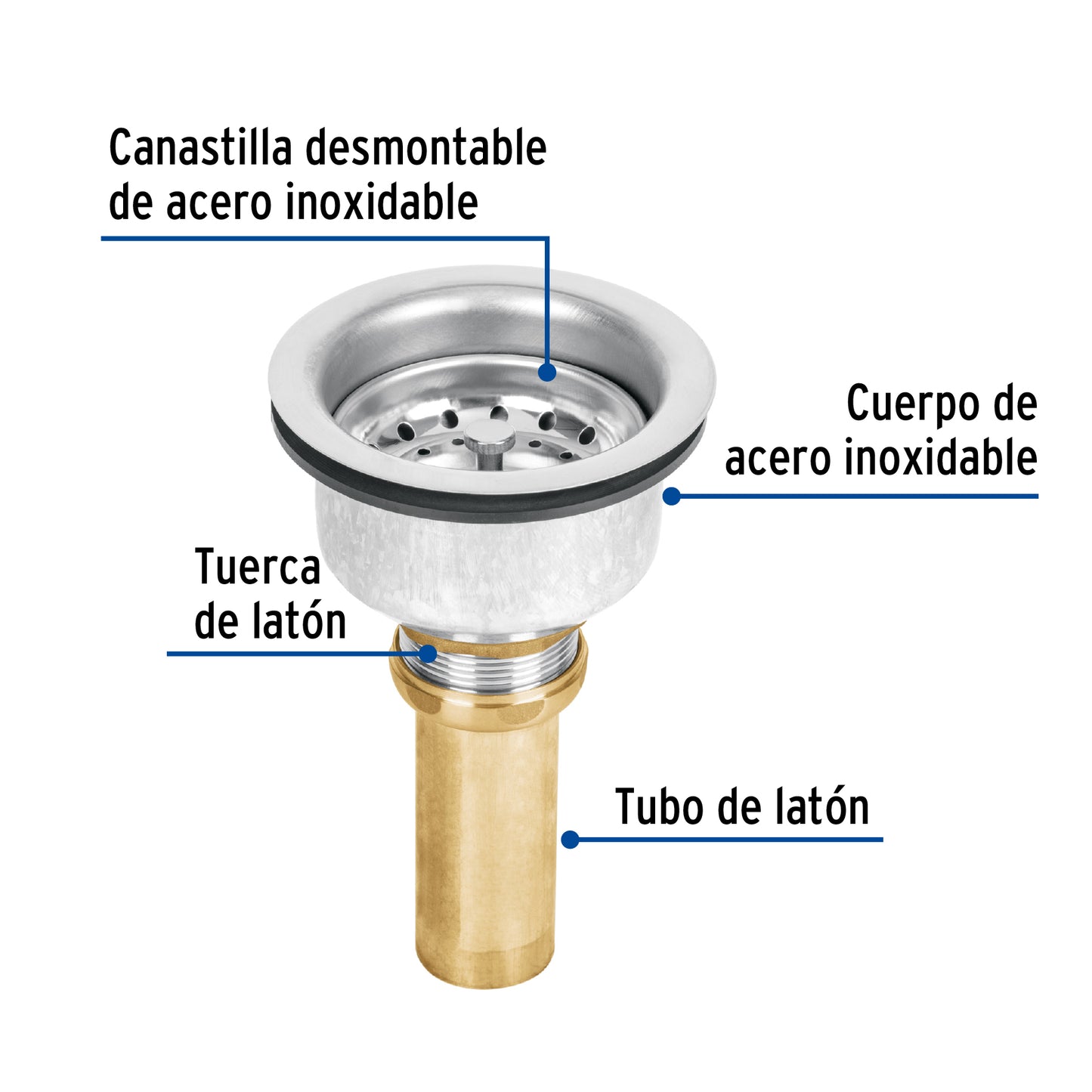 Contracanasta 3-1/2" inox, instalafácil, cpo profundo, Foset