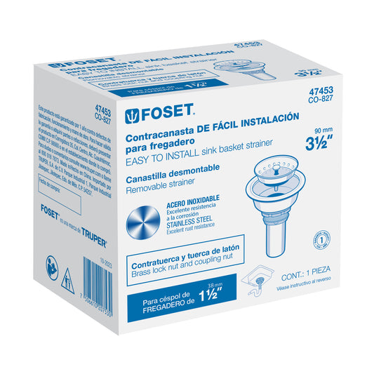 Contracanasta 3-1/2" inox, instalafácil, tubo inox, Foset