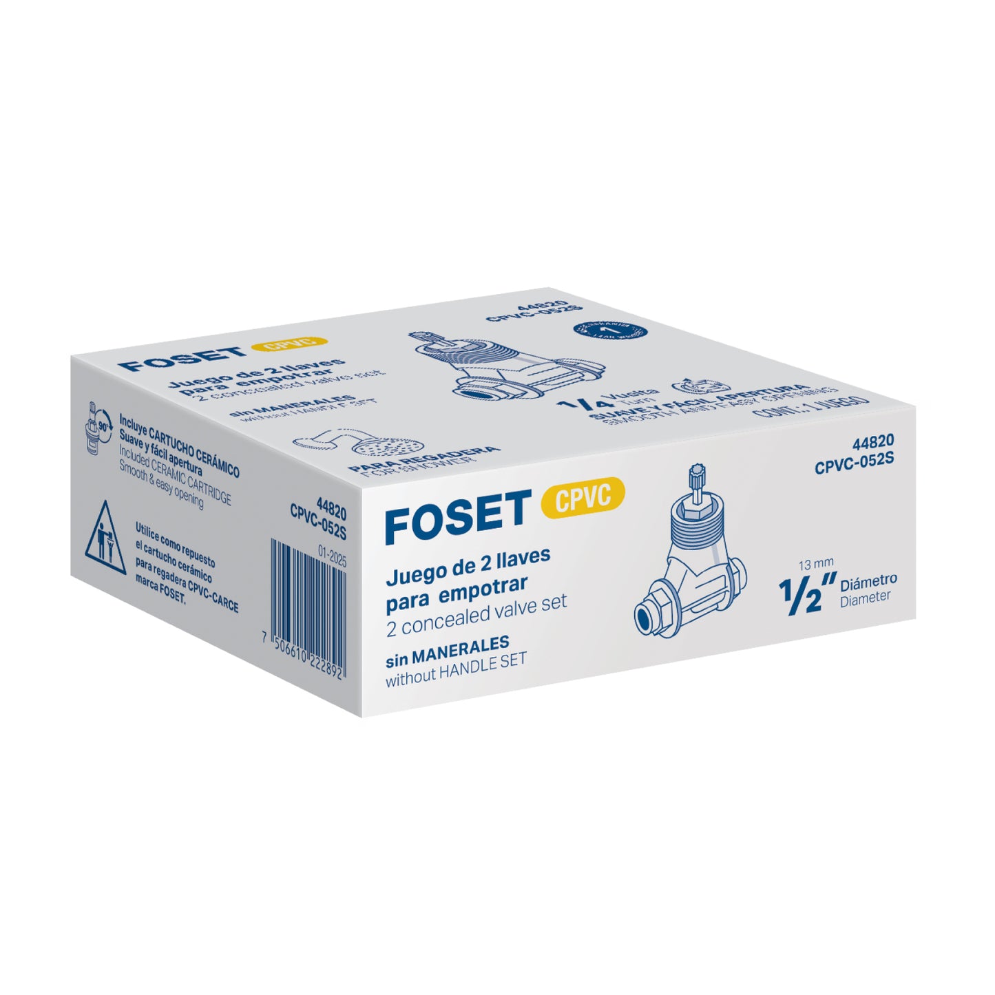 Juego de 2 llaves de empotrar CPVC 1/2" para regadera, FOSET 44820