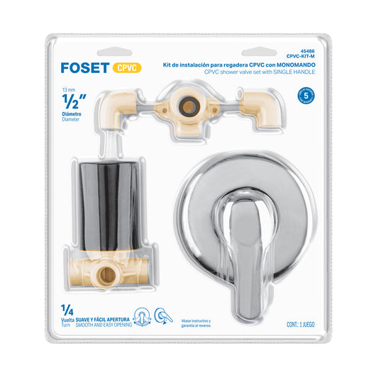 Kit de instalación p/regadera CPVC 1/2" con monomando, FOSET 45486