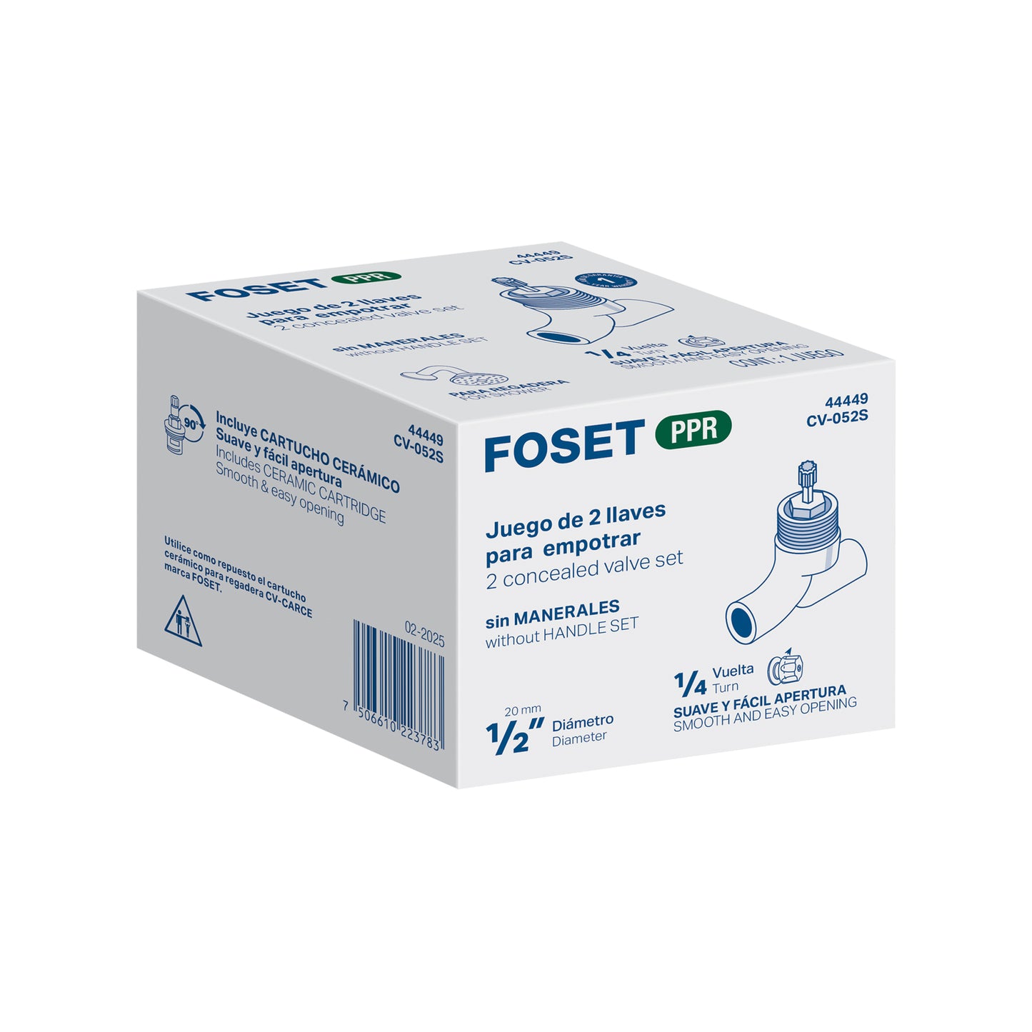 Juego de 2 llaves de empotrar PPR 1/2" sin manerales, FOSET 44449