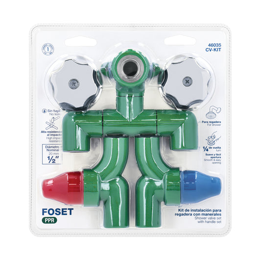 Kit de instalación p/regadera PPR 1/2" con manerales, FOSET 46035