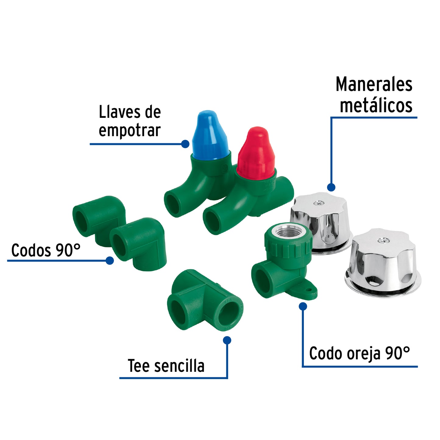 Kit de instalación p/regadera PPR 1/2" con manerales, FOSET 46035
